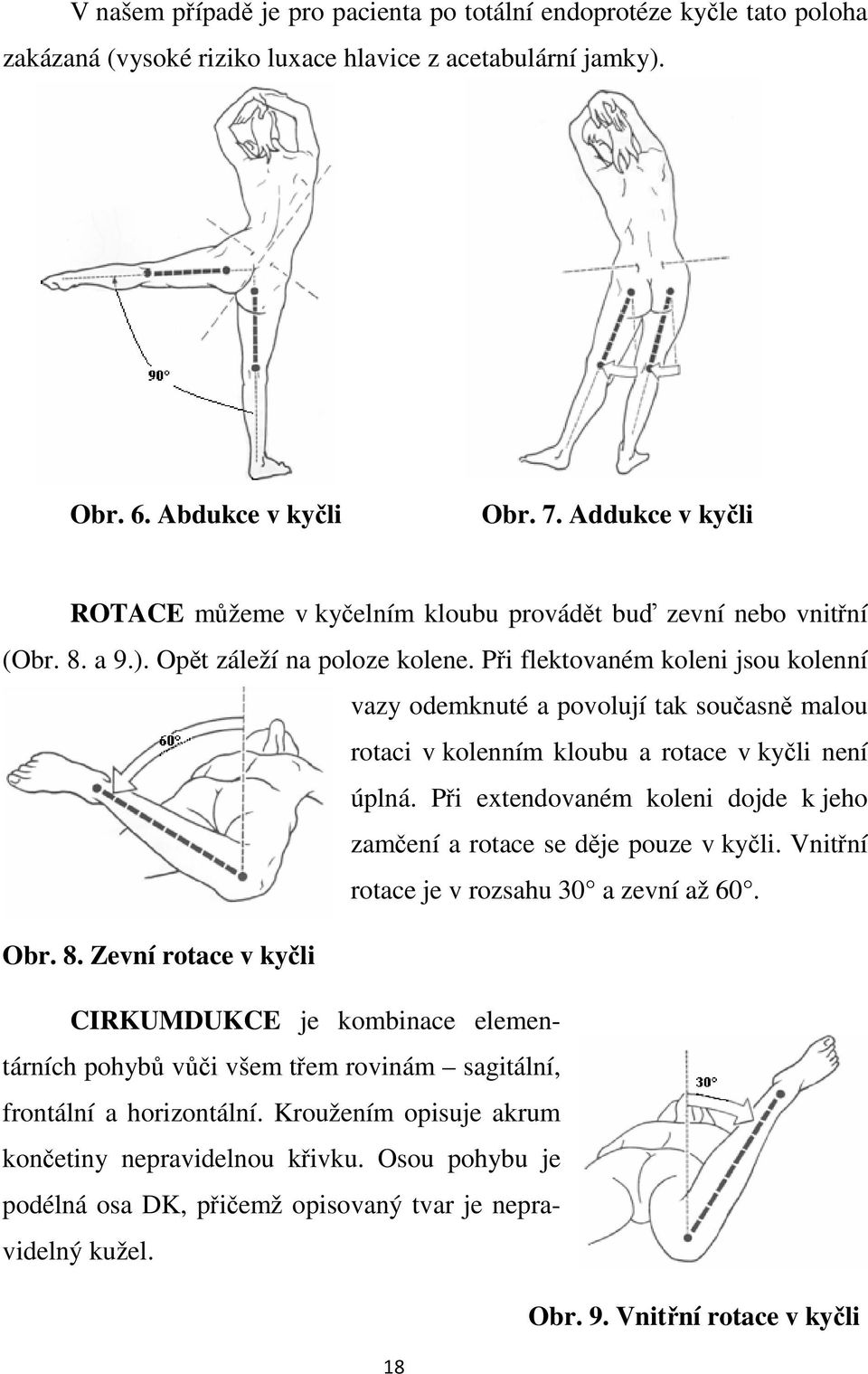 Při flektovaném koleni jsou kolenní vazy odemknuté a povolují tak současně malou rotaci v kolenním kloubu a rotace v kyčli není úplná.