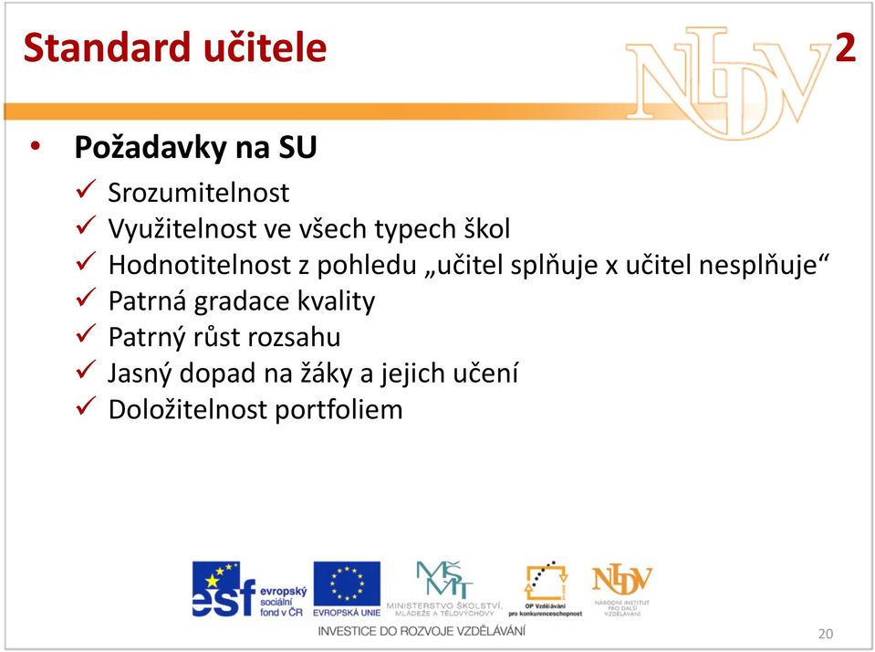 učitel splňuje x učitel nesplňuje Patrná gradace kvality