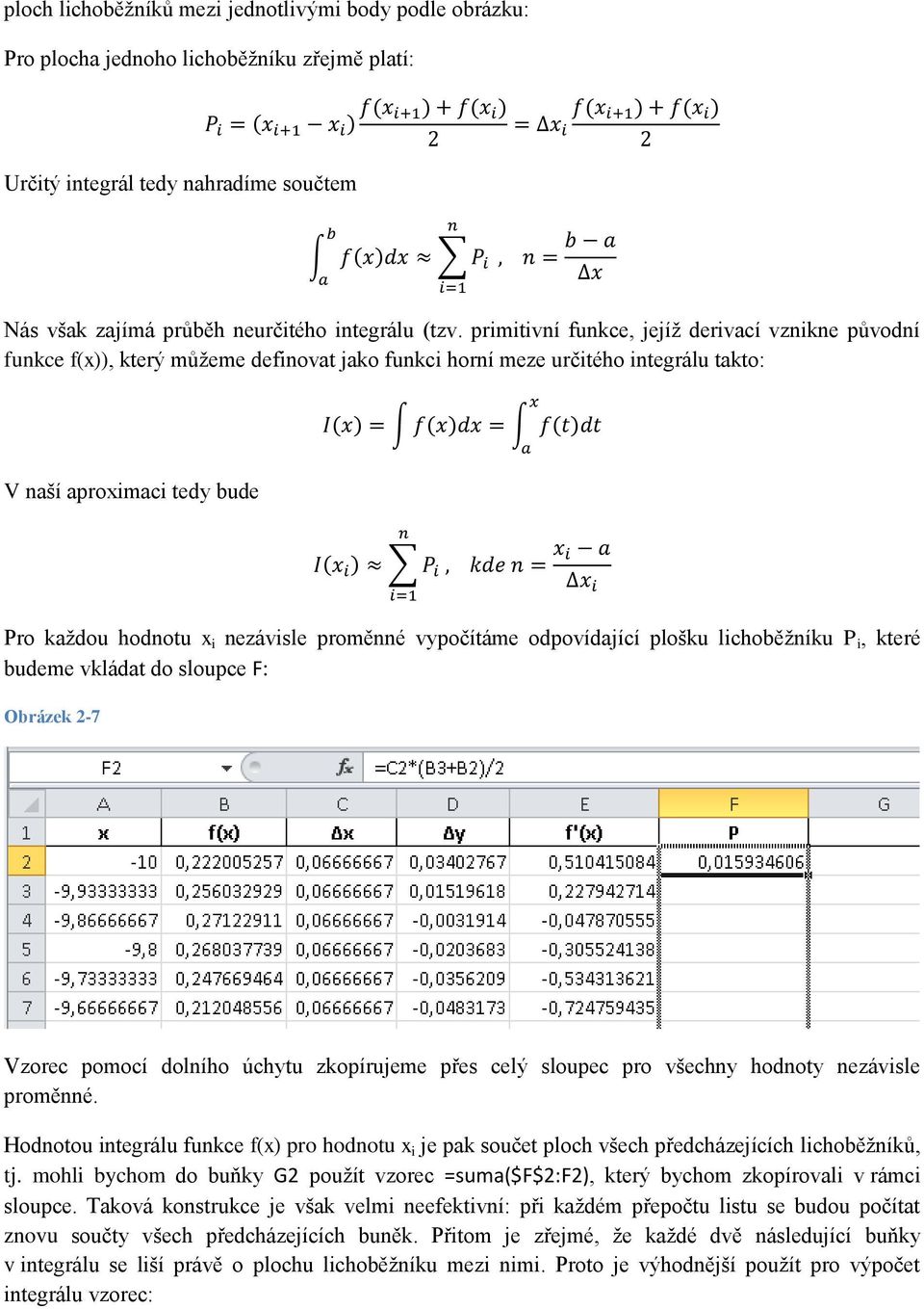 primitivní funkce, jejíž derivací vznikne původní funkce f(x)), který můžeme definovat jako funkci horní meze určitého integrálu takto: ( ) ( ) ( ) V naší aproximaci tedy bude ( ) Pro každou hodnotu