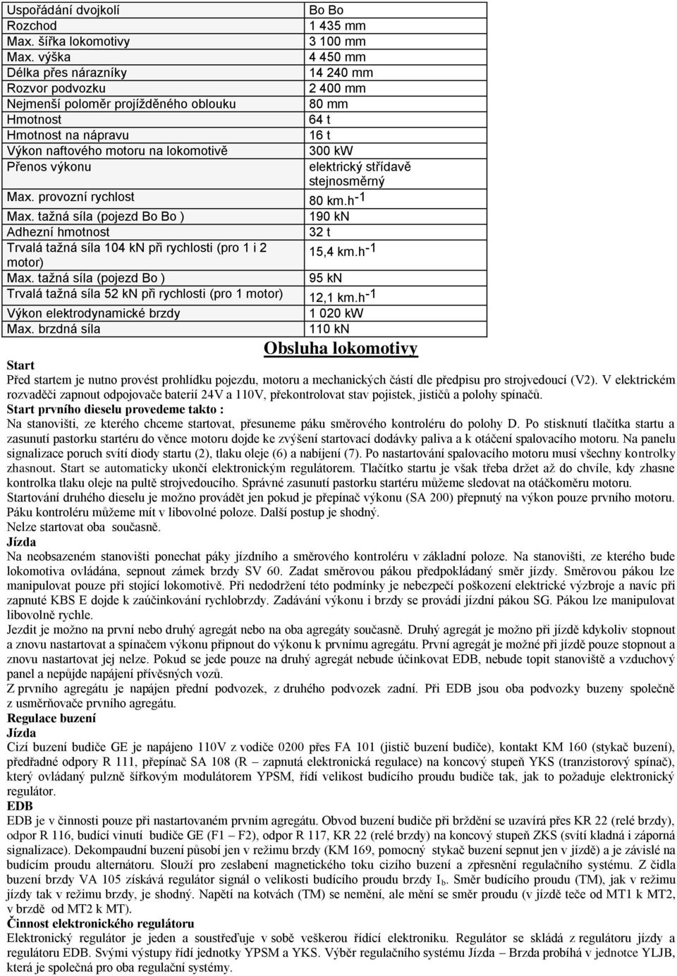 Přenos výkonu elektrický střídavě stejnosměrný Max. provozní rychlost 80 km.h -1 Max.