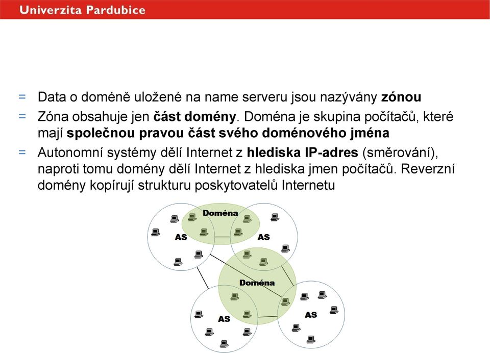 Doména je skupina počítačů, které mají společnou pravou část svého doménového jména = Autonomní