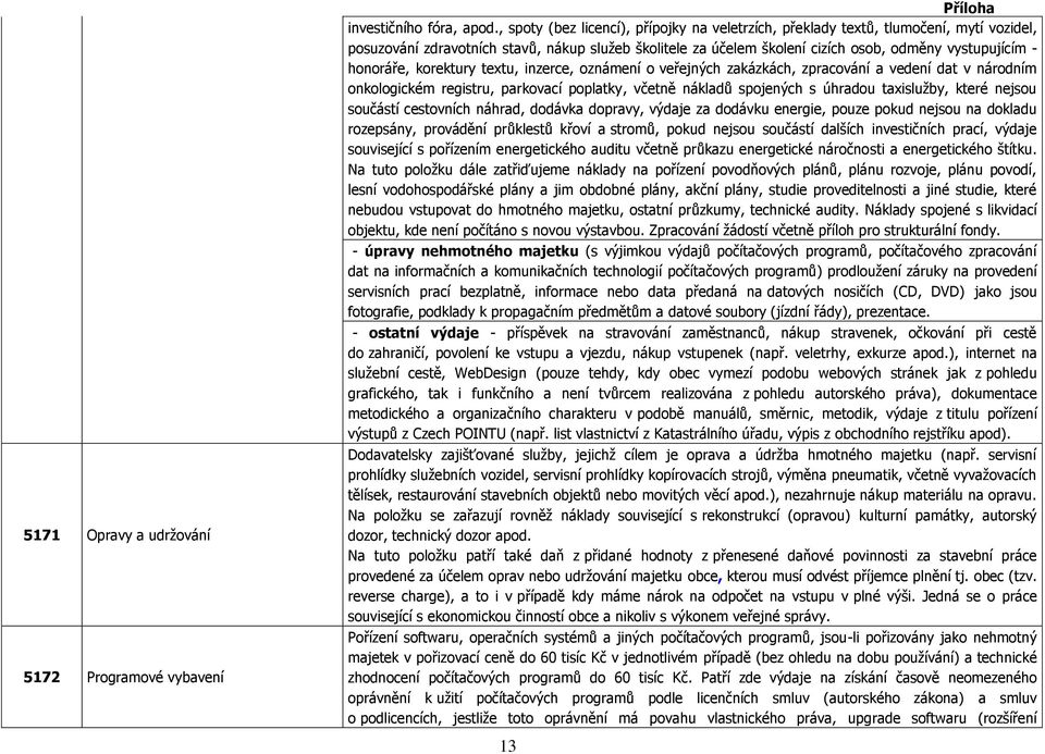 honoráře, korektury textu, inzerce, oznámení o veřejných zakázkách, zpracování a vedení dat v národním onkologickém registru, parkovací poplatky, včetně nákladů spojených s úhradou taxislužby, které