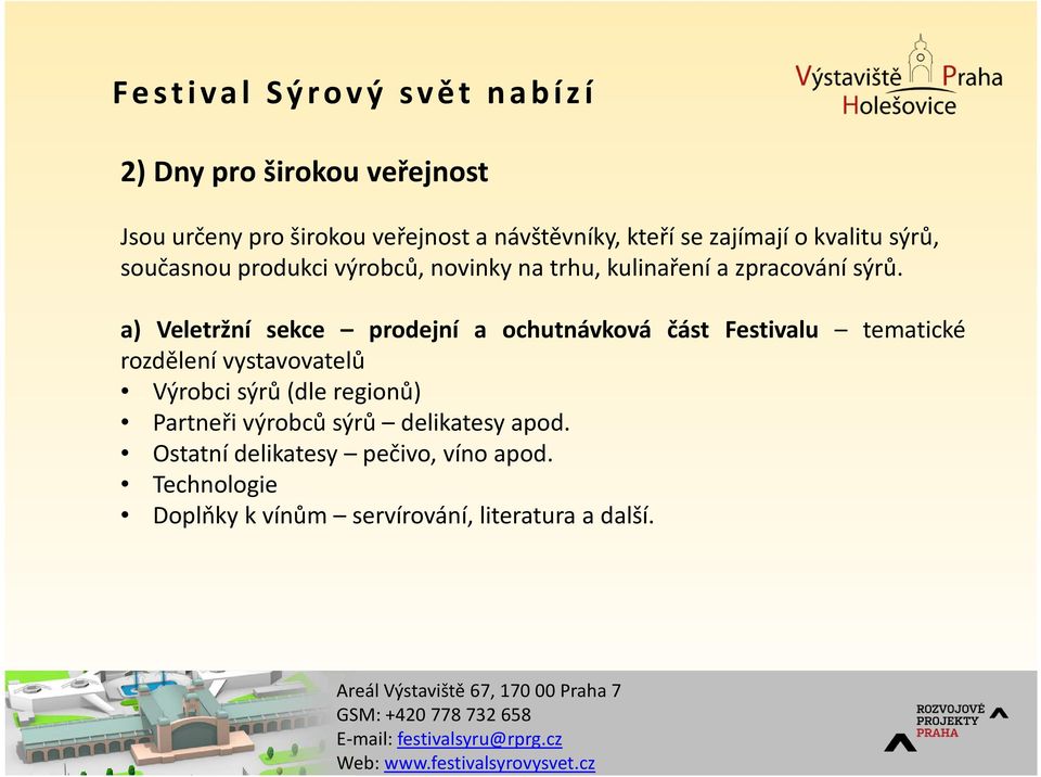 a) Veletržní sekce prodejní a ochutnávková část Festivalu tematické rozdělení vystavovatelů Výrobci sýrů(dle