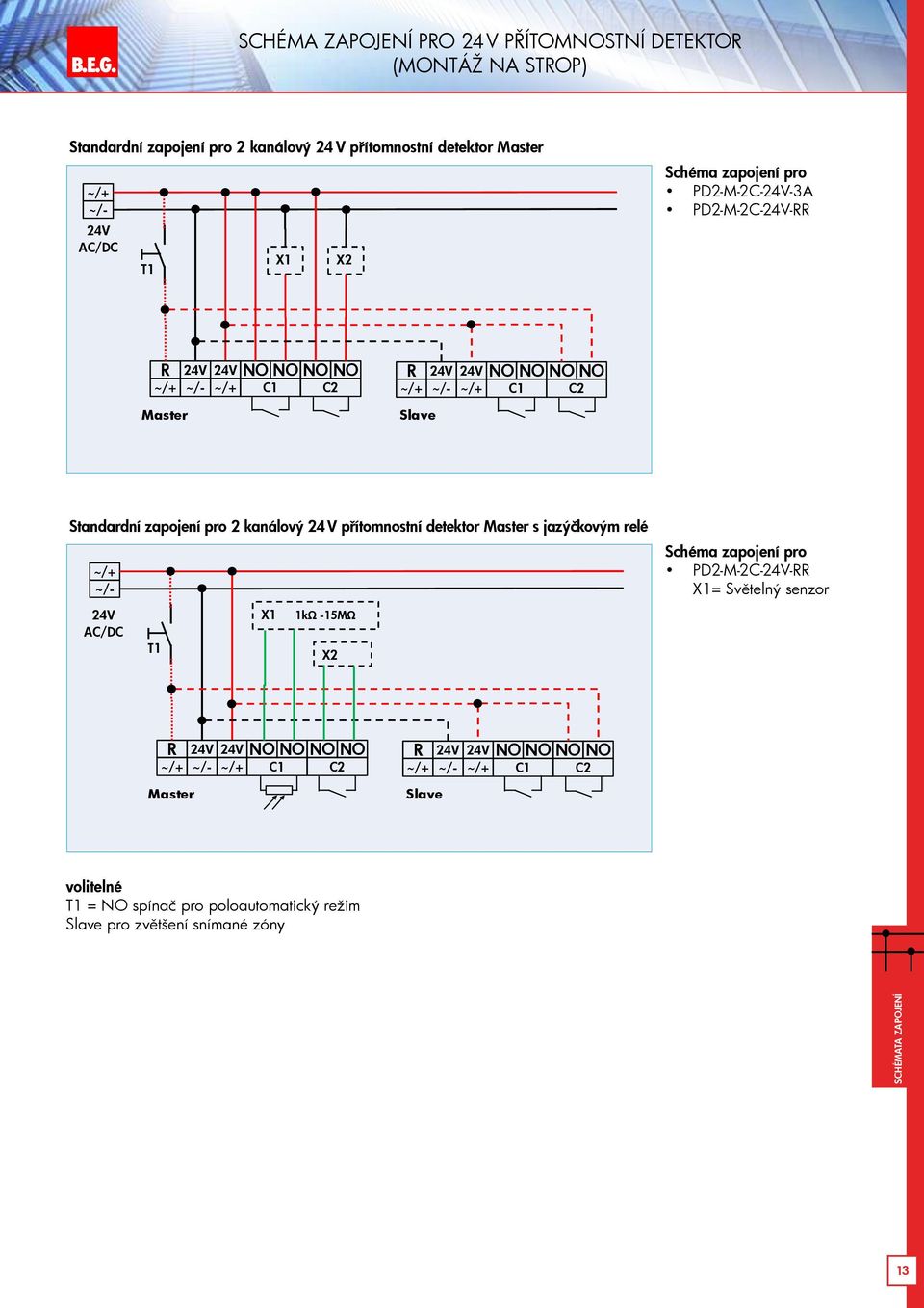 přítomnostní detektor Master PD2-M-2C-24V-3A PD2-M-2C-24V- Standardní zapojení pro 2 kanálový 24 V