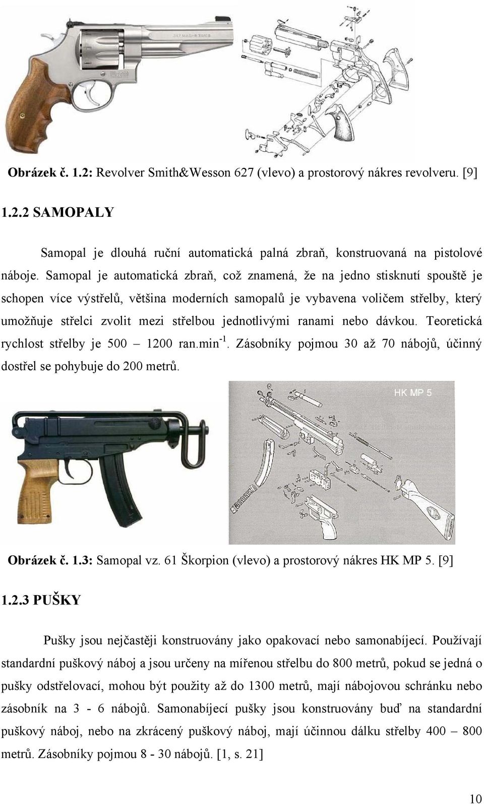 jednotlivými ranami nebo dávkou. Teoretická rychlost střelby je 500 1200 ran.min 1. Zásobníky pojmou 30 až 70 nábojů, účinný dostřel se pohybuje do 200 metrů. Obrázek č. 1.3: Samopal vz.