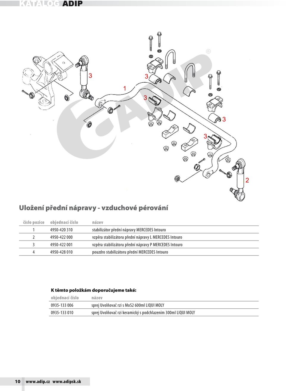 P MERCEDES Intouro 4 4950-428 010 pouzdro stabilizátoru přední MERCEDES Intouro 0935-133 006 sprej Uvolňovač rzi s MoS2