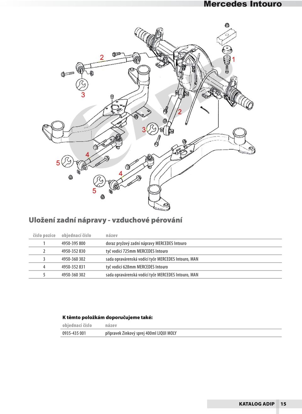 tyče MERCEDES Intouro, MAN 4 4950-352 831 tyč vodící 628mm MERCEDES Intouro 5 4950-360 302 sada