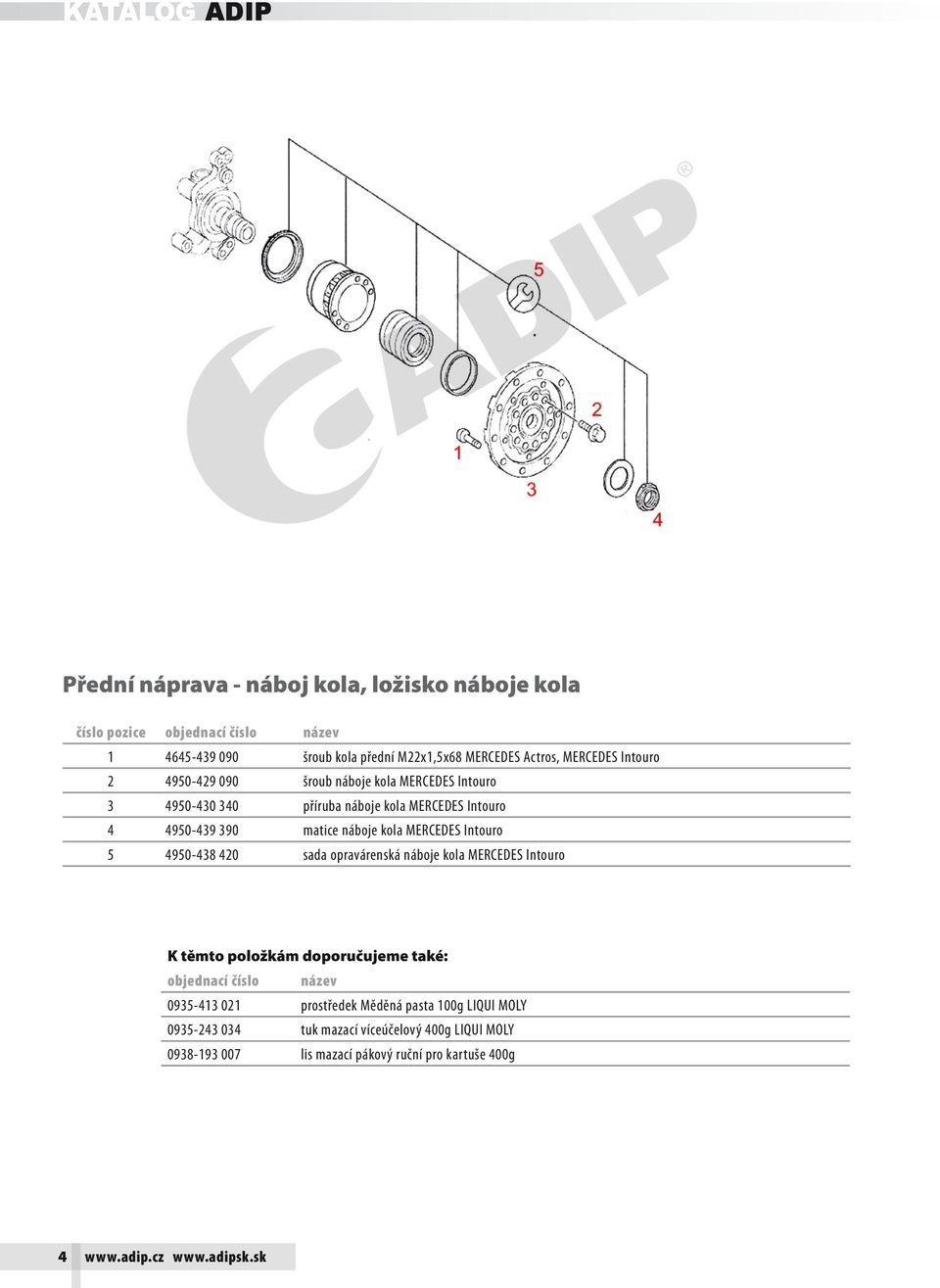 náboje kola MERCEDES Intouro 5 4950-438 420 sada opravárenská náboje kola MERCEDES Intouro 0935-413 021 prostředek Měděná pasta 100g