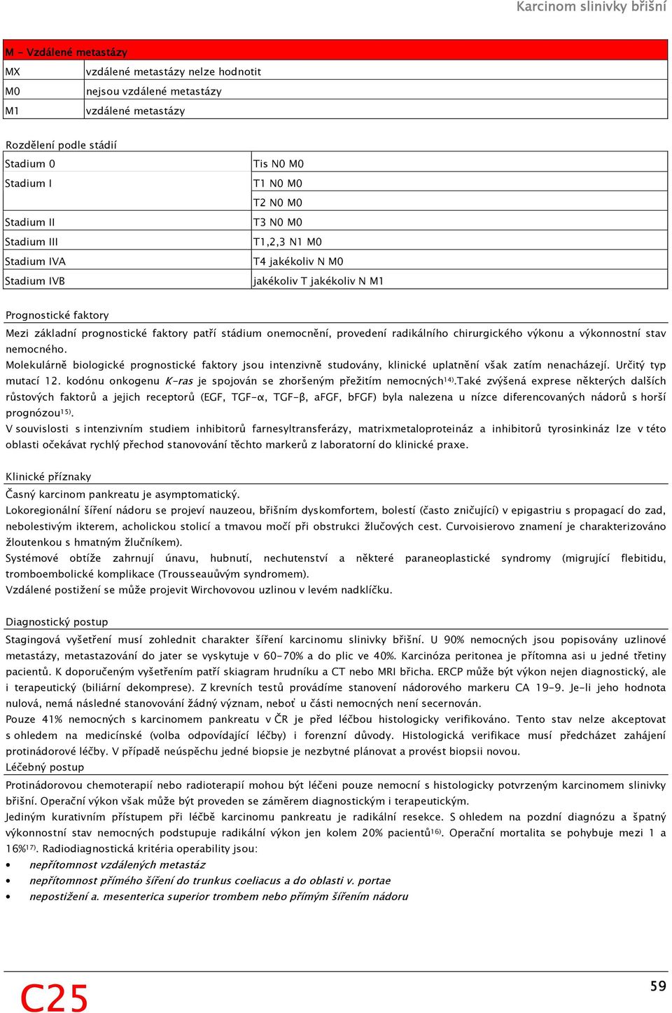 radikálního chirurgického výkonu a výkonnostní stav nemocného. Molekulárně biologické prognostické faktory jsou intenzivně studovány, klinické uplatnění však zatím nenacházejí. Určitý typ mutací 12.