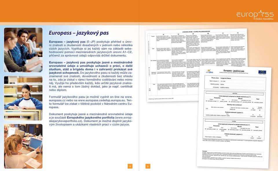 Europass jazykový pas poskytuje jasné a mezinárodně srovnatelné údaje a umožňuje uchazeči o práci, o další studium, stáž a brigádu doma i v zahraničí prokázat své jazykové schopnosti.