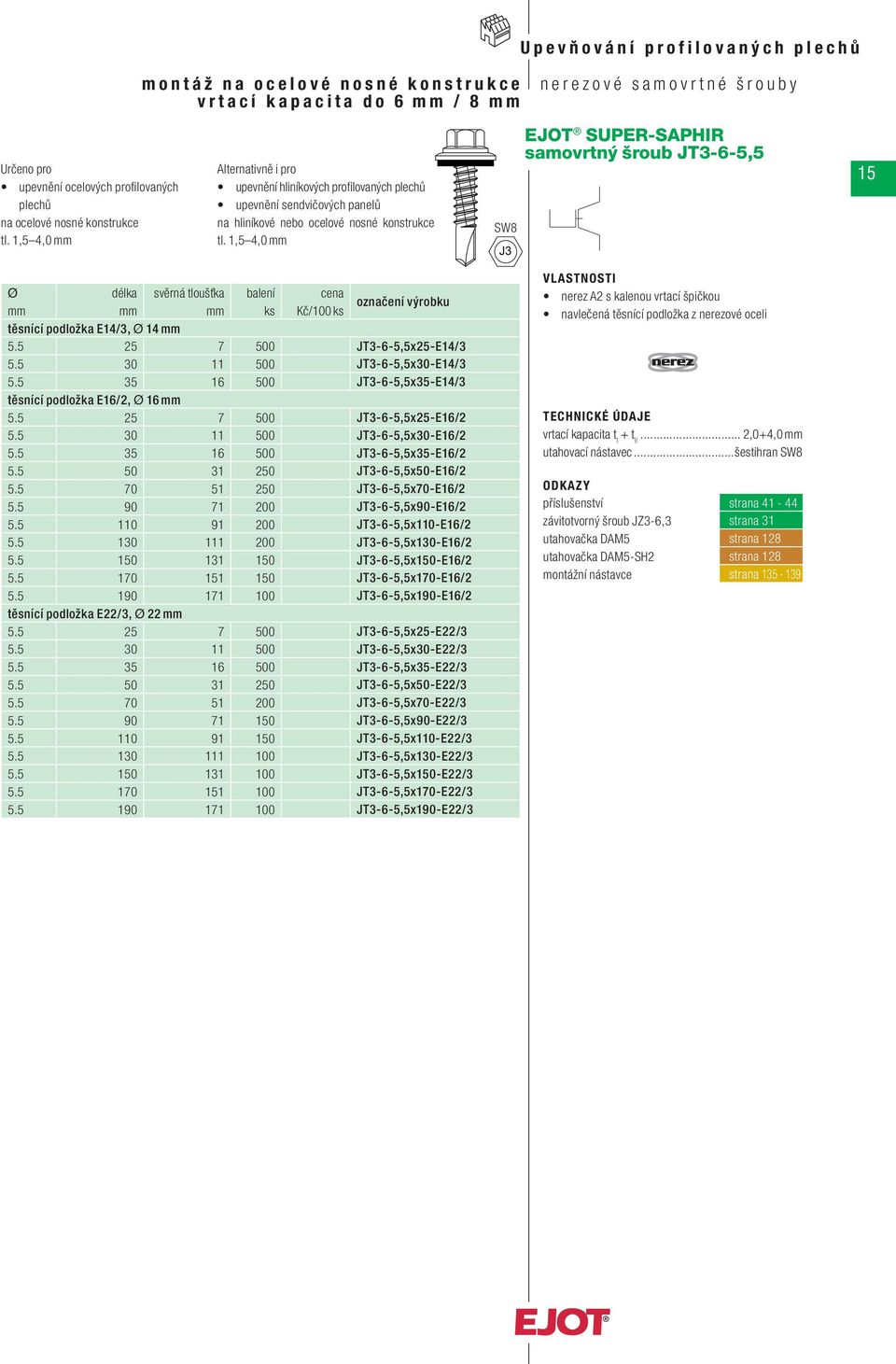 5 25 7 500 JT3-6-5,5x25-E16/2 5.5 30 11 500 JT3-6-5,5x30-E16/2 5.5 35 16 500 JT3-6-5,5x35-E16/2 5.5 50 31 250 JT3-6-5,5x50-E16/2 5.5 70 51 250 JT3-6-5,5x70-E16/2 5.5 90 71 200 JT3-6-5,5x90-E16/2 5.