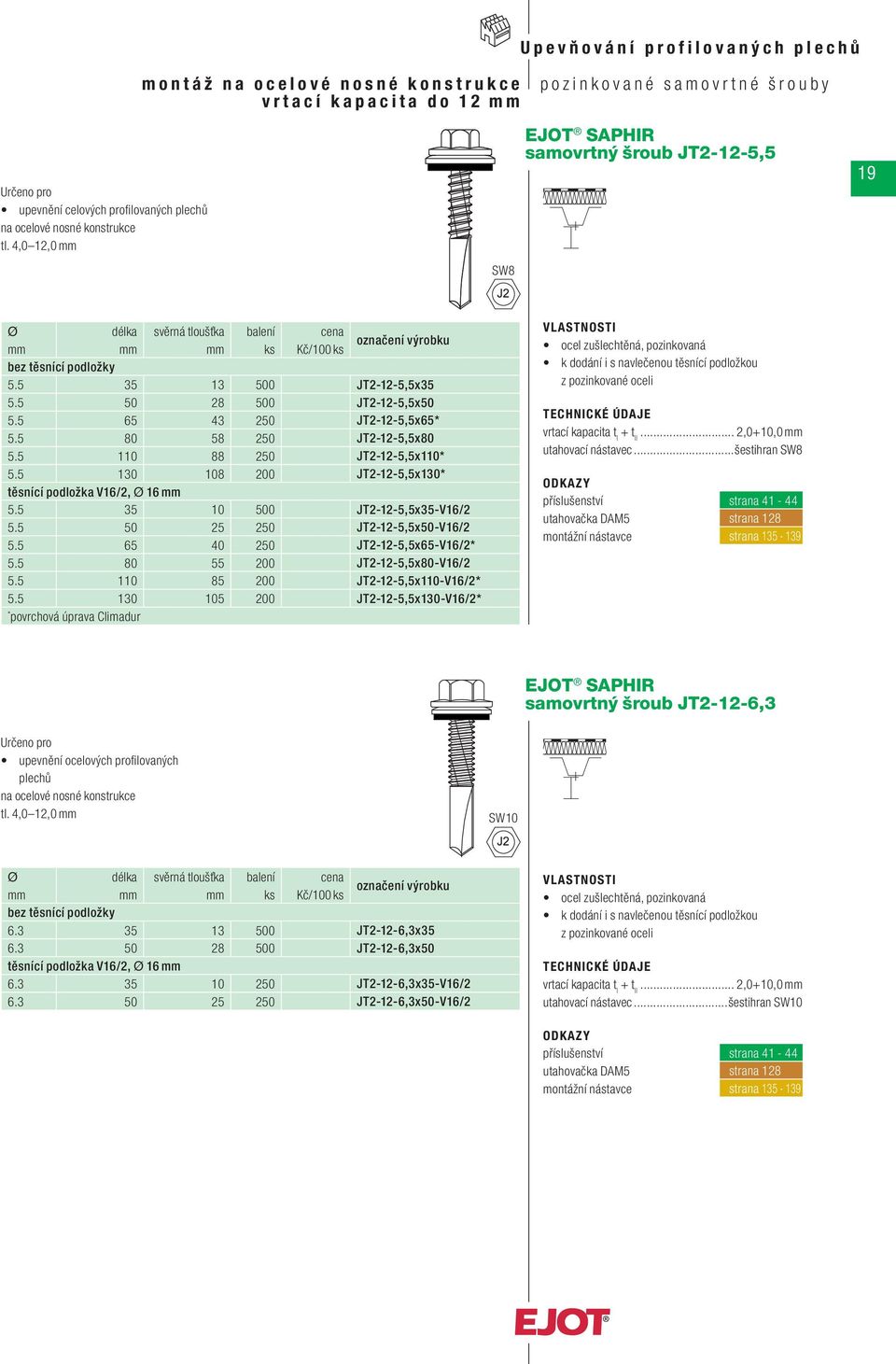 5 35 10 500 JT2-12-5,5x35-V16/2 5.5 50 25 250 JT2-12-5,5x50-V16/2 5.5 65 40 250 JT2-12-5,5x65-V16/2* 5.5 80 55 200 JT2-12-5,5x80-V16/2 5.5 110 85 200 JT2-12-5,5x110-V16/2* 5.