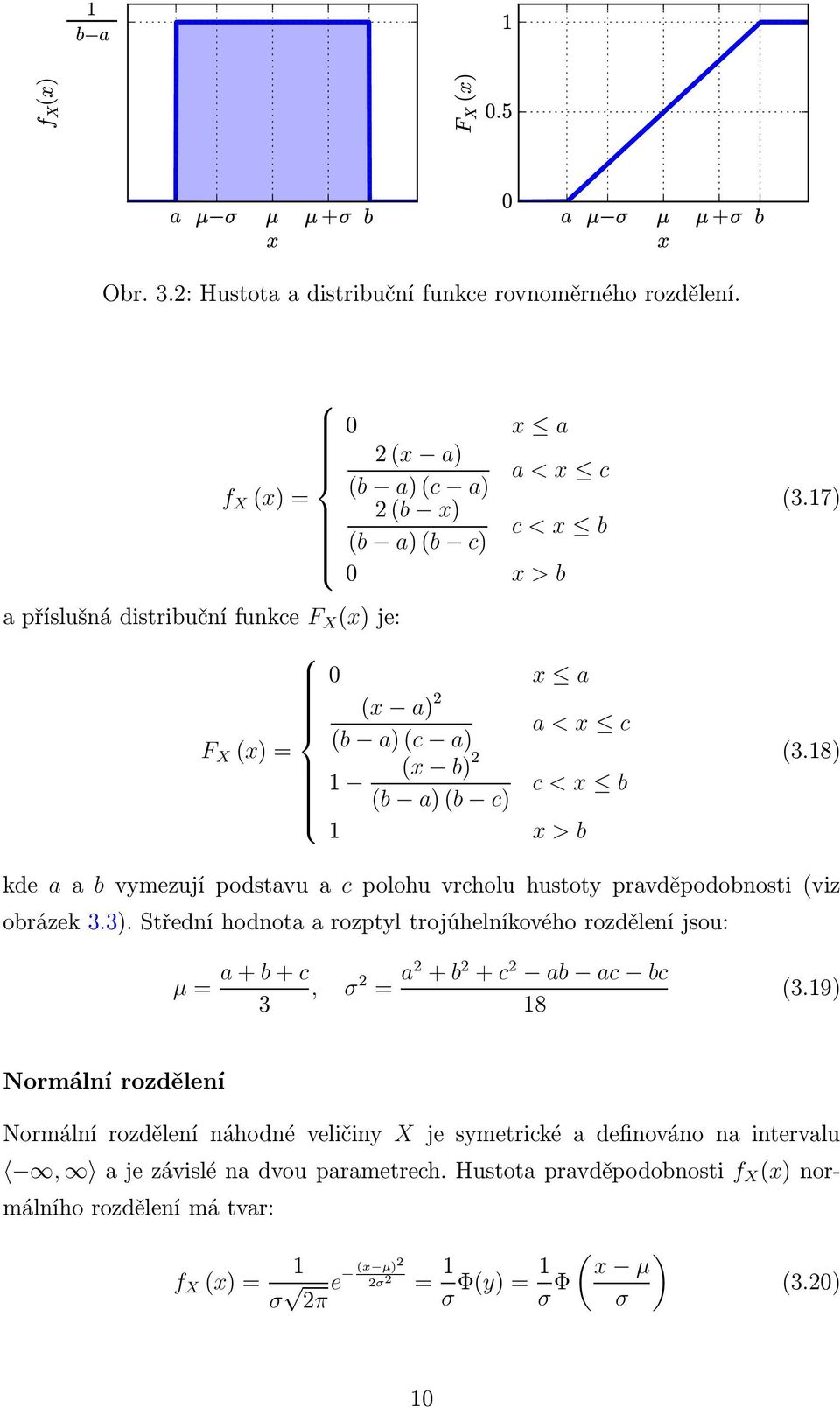 17) (3.18) kde a a b vymezují podstavu a c polohu vrcholu hustoty pravděpodobnosti(viz obrázek 3.3).