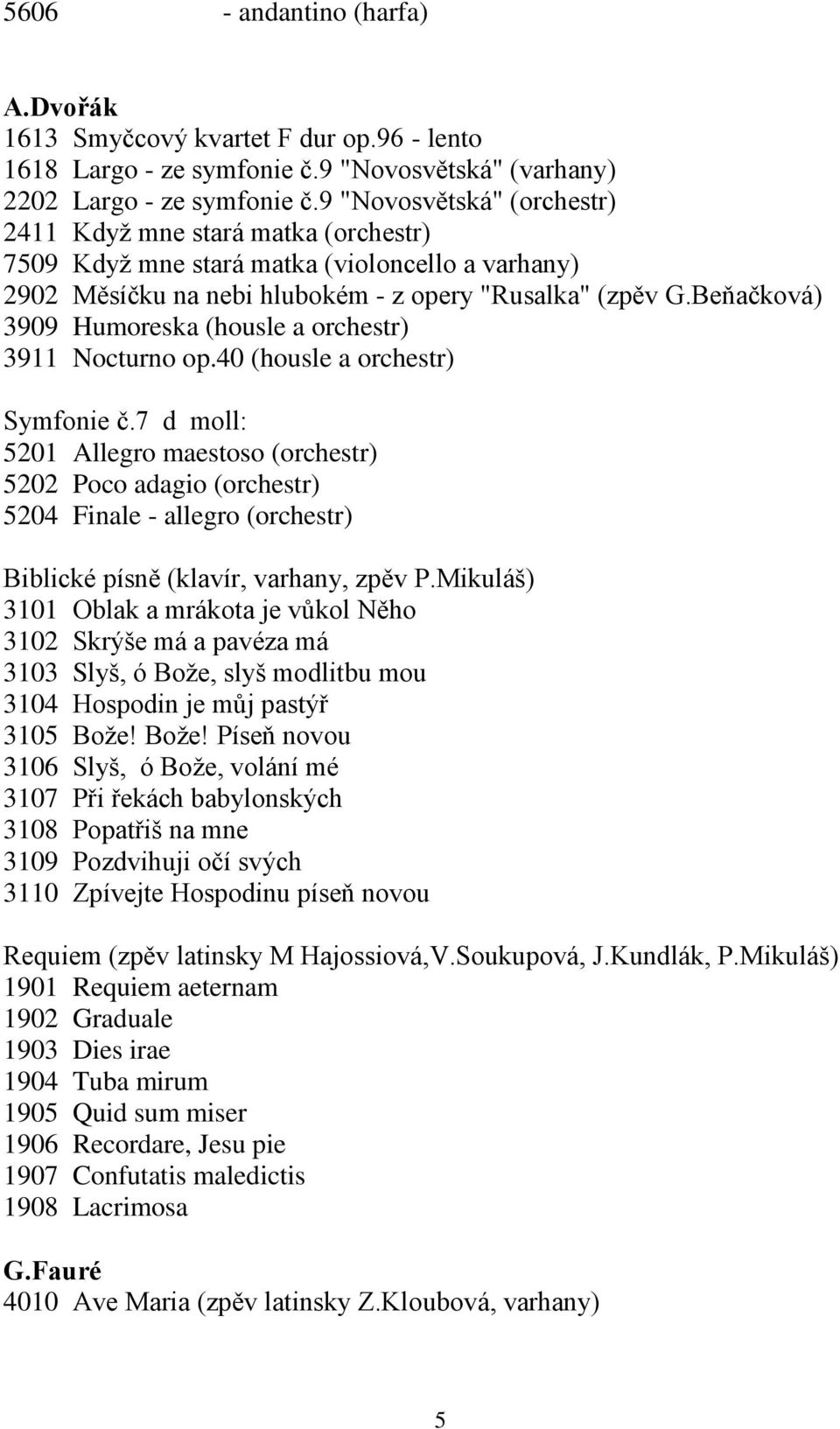Beňačková) 3909 Humoreska (housle a orchestr) 3911 Nocturno op.40 (housle a orchestr) Symfonie č.