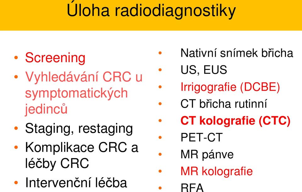 léčby CRC Intervenční léčba Nativní snímek břicha US, EUS
