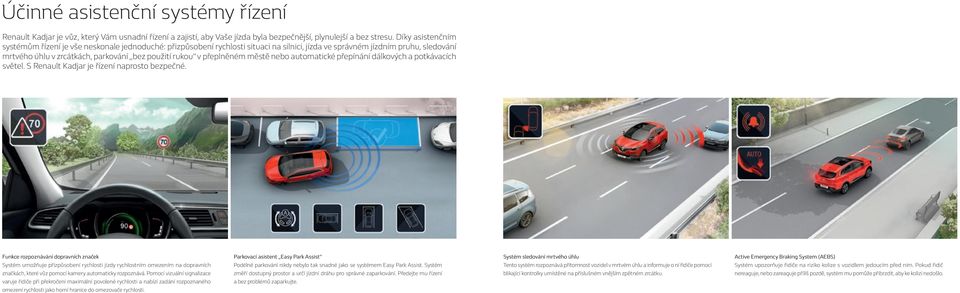 rukou v přeplněném městě nebo automatické přepínání dálkových a potkávacích světel. S Renault Kadjar je řízení naprosto bezpečné.