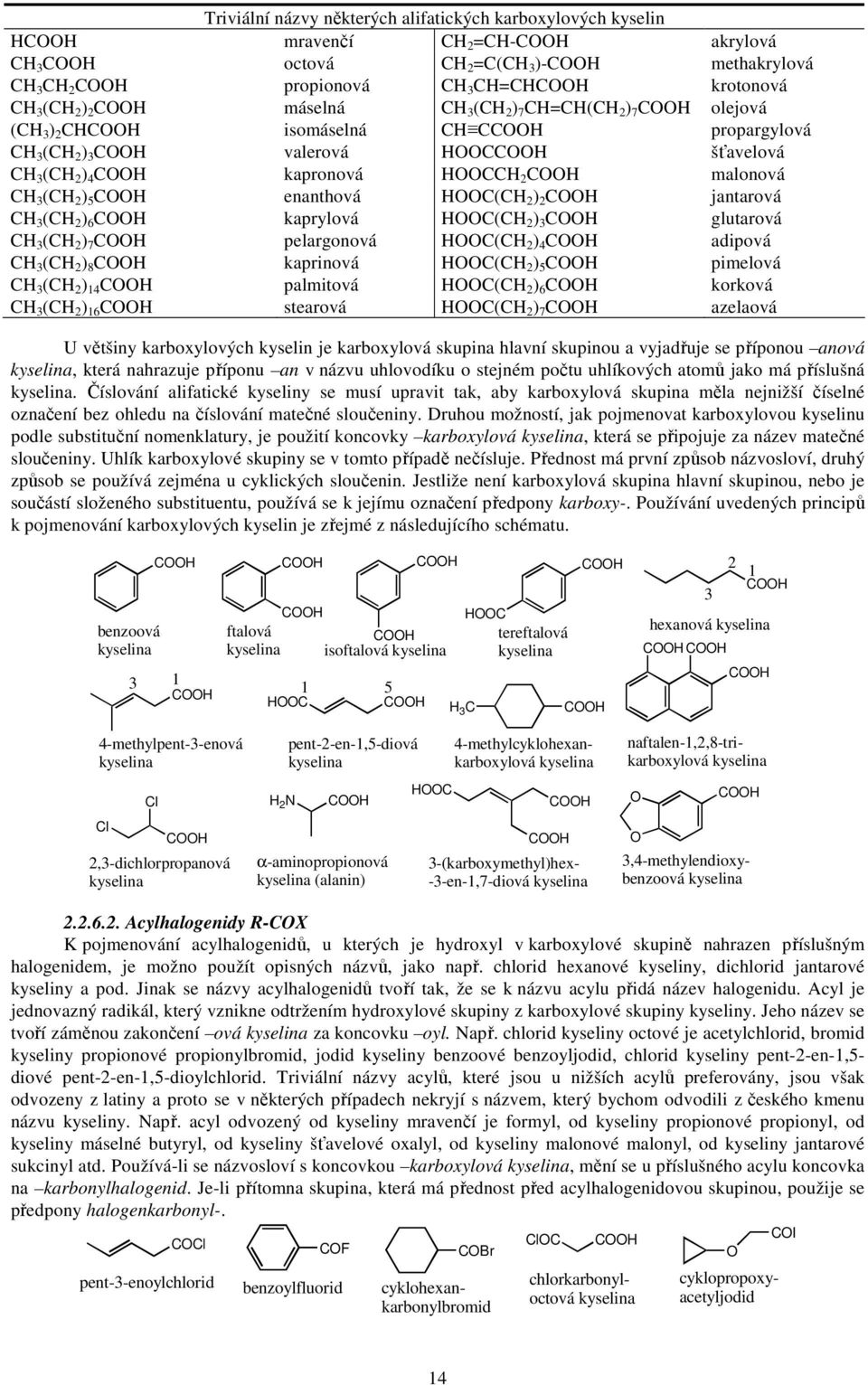 3 (C 2 ) 6 C kaprylová C(C 2 ) 3 C glutarová C 3 (C 2 ) 7 C pelargonová C(C 2 ) 4 C adipová C 3 (C 2 ) 8 C kaprinová C(C 2 ) 5 C pimelová C 3 (C 2 ) 14 C palmitová C(C 2 ) 6 C korková C 3 (C 2 ) 16 C