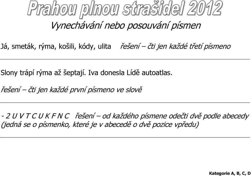 řešení čti jen každé první písmeno ve slově - 2 U V T C U K F N C řešení od každého