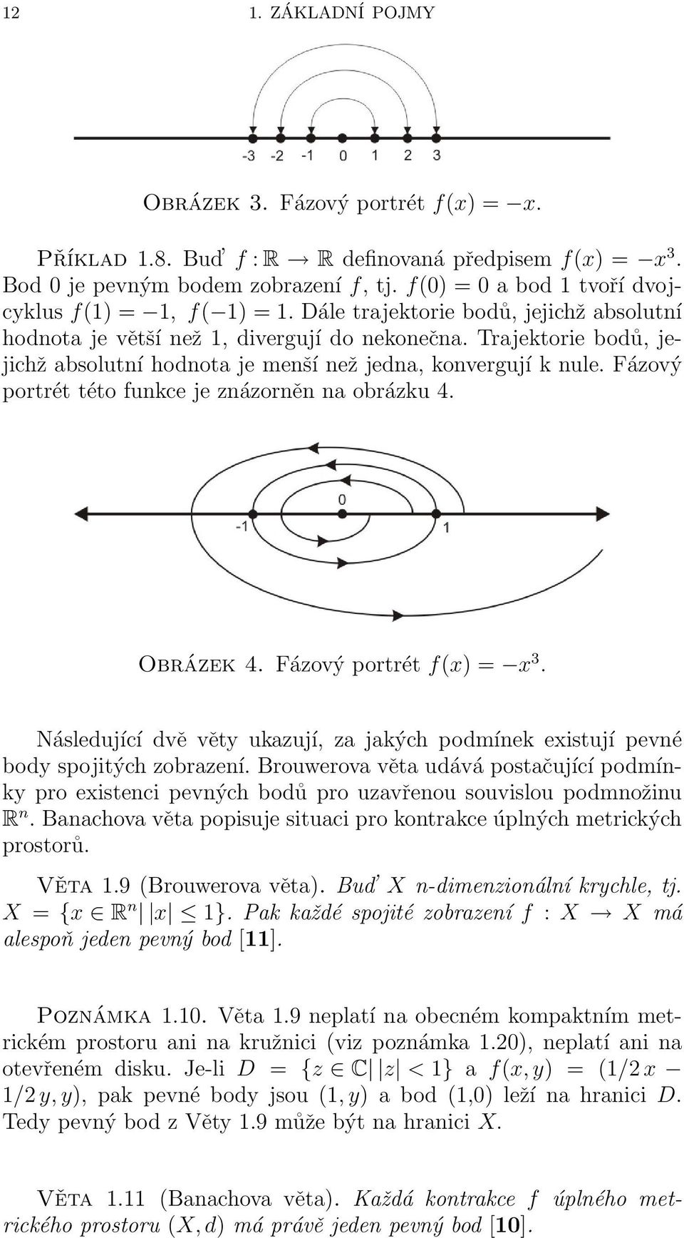 Trajektorie bodů, jejichž absolutní hodnota je menší než jedna, konvergují k nule. Fázový portrét této funkce je znázorněn na obrázku 4. Obrázek 4. Fázový portrét f(x) = x 3.