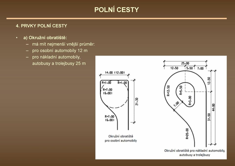 průměr: pro osobní automobily 12 m