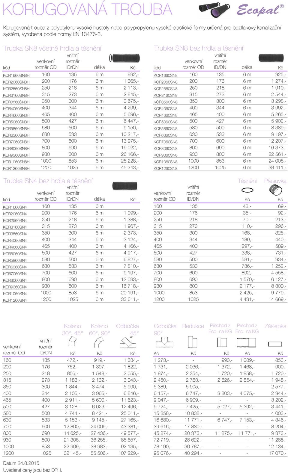 992,- KOR1660SN8 160 135 6 m 925,- KOR2060SN8H 200 176 6 m 1 365,- KOR2060SN8 200 176 6 m 1 274,- KOR2560SN8H 250 218 6 m 2 113,- KOR2560SN8 250 218 6 m 1 910,- KOR3160SN8H 315 273 6 m 2 845,-