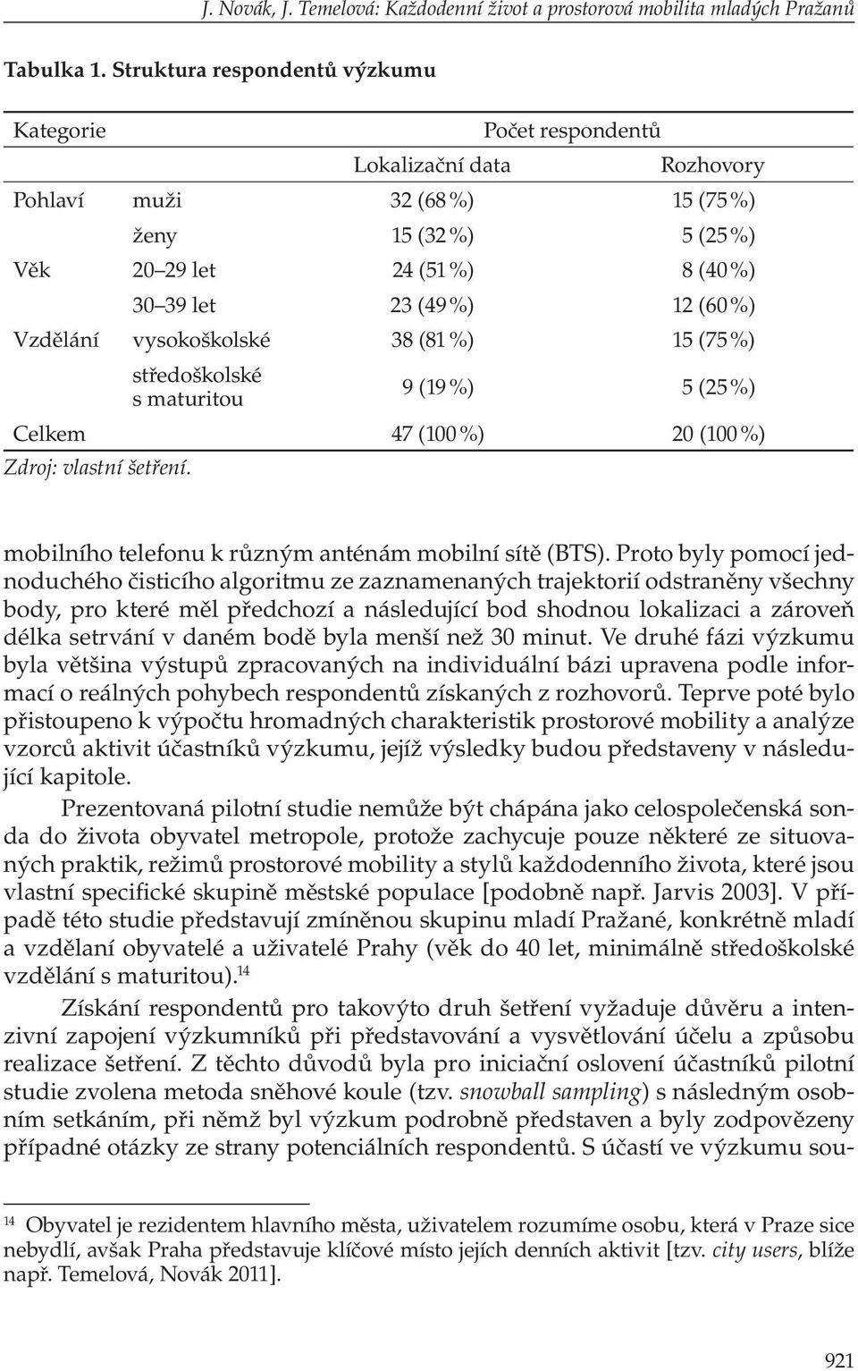 Vzdělání vysokoškolské 38 (81 %) 15 (75%) středoškolské s maturitou 9 (19 %) 5 (25%) Celkem 47 (100%) 20 (100%) Zdroj: vlastní šetření. mobilního telefonu k různým anténám mobilní sítě (BTS).