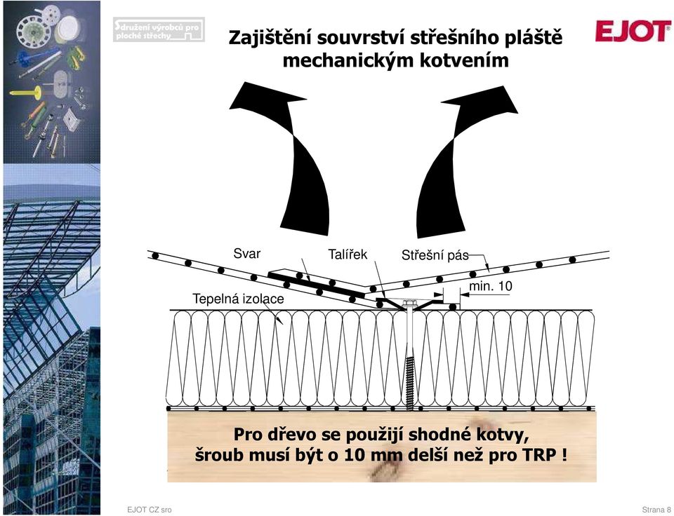 10 Pro dřevo se použijí shodné kotvy, šroub musí být o 10