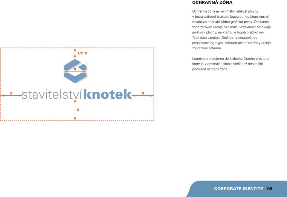 Ochranná zóna zároveň určuje minimální vzdálenost od okraje jakékoliv plochy, na kterou je logotyp aplikován.