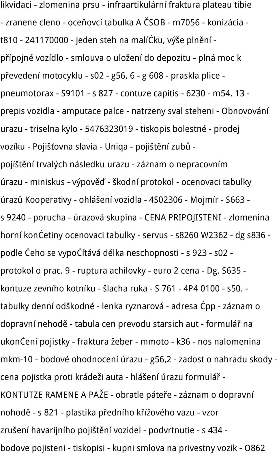 13 - prepis vozidla - amputace palce - natrzeny sval steheni - Obnovování urazu - triselna kylo - 5476323019 - tiskopis bolestné - prodej vozíku - Pojišťovna slavia - Uniqa - pojištění zubů -