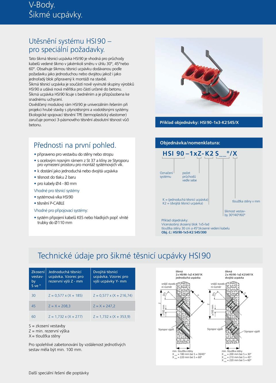 Šikmá těsnicí ucpávka je součástí nově vyvinuté skupiny výrobků HSI 90 a udává nová měřítka pro částí určené do betonu. Šíkmá ucpávka HSI 90 lícuje s bedněním a je přizpůsobena ke snadnému uchycení.
