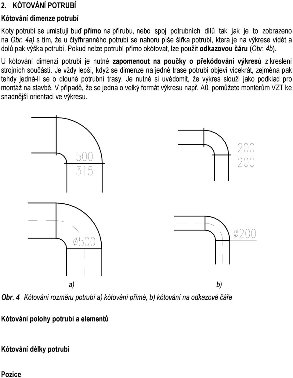 U kótování dimenzí potrubí je nutné zapomenout na poučky o překódování výkresů z kreslení strojních součástí.