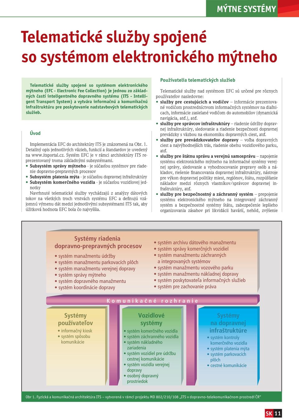 Úvod Implementácia EFC do architektúry ITS je znázornená na Obr. 1. Detailný opis jednotlivých väzieb, funkcií a štandardov je uvedený na www.itsportal.cz.