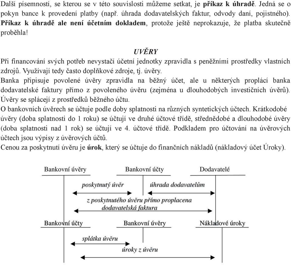 UVĚRY Při financování svých potřeb nevystačí účetní jednotky zpravidla s peněžními prostředky vlastních zdrojů. Využívají tedy často doplňkové zdroje, tj. úvěry.