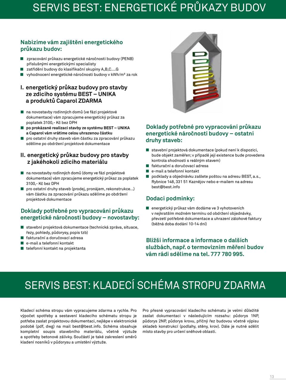 energetický průkaz budovy pro stavby ze zdicího systému BEST UNIKA a produktů Caparol ZDARMA na novostavby rodinných domů (ve fázi projektové dokumentace) vám zpracujeme energetický průkaz za