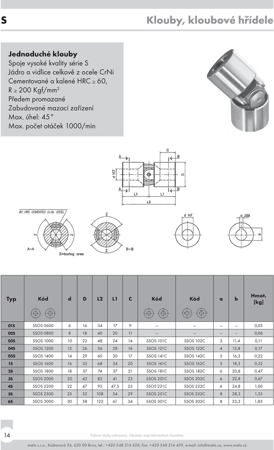 [kg] 01S SSOS 0600 6 34 17 9 0,05 02S SSOS 0800 8 18 40 20 11 0,06 03S SSOS 1000 10 22 48 24 14 SSOS 101C SSOS 102C 3 11,4 0,11 04S SSOS 1200 12 26 56 28 SSOS 121C SSOS 122C 4 13,8 0,17 05S SSOS 1400