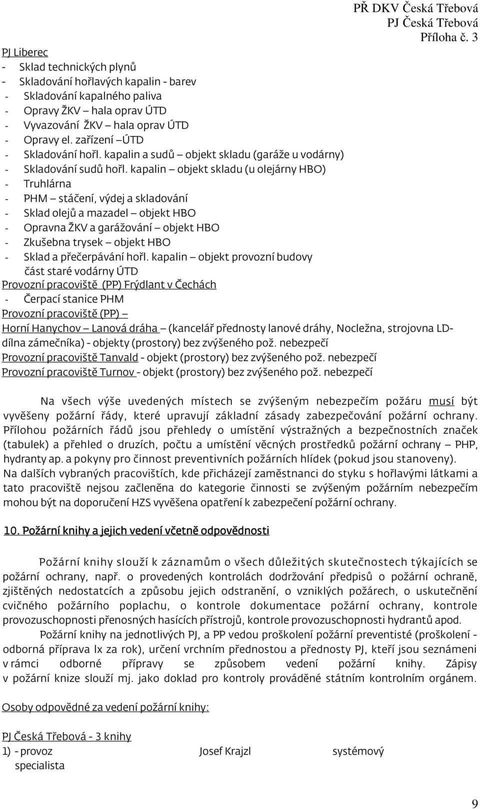 kapalin objekt skladu (u olejárny HBO) - Truhlárna - PHM stáčení, výdej a skladování - Sklad olejů a mazadel objekt HBO - Opravna ŽKV a garážování objekt HBO - Zkušebna trysek objekt HBO - Sklad a