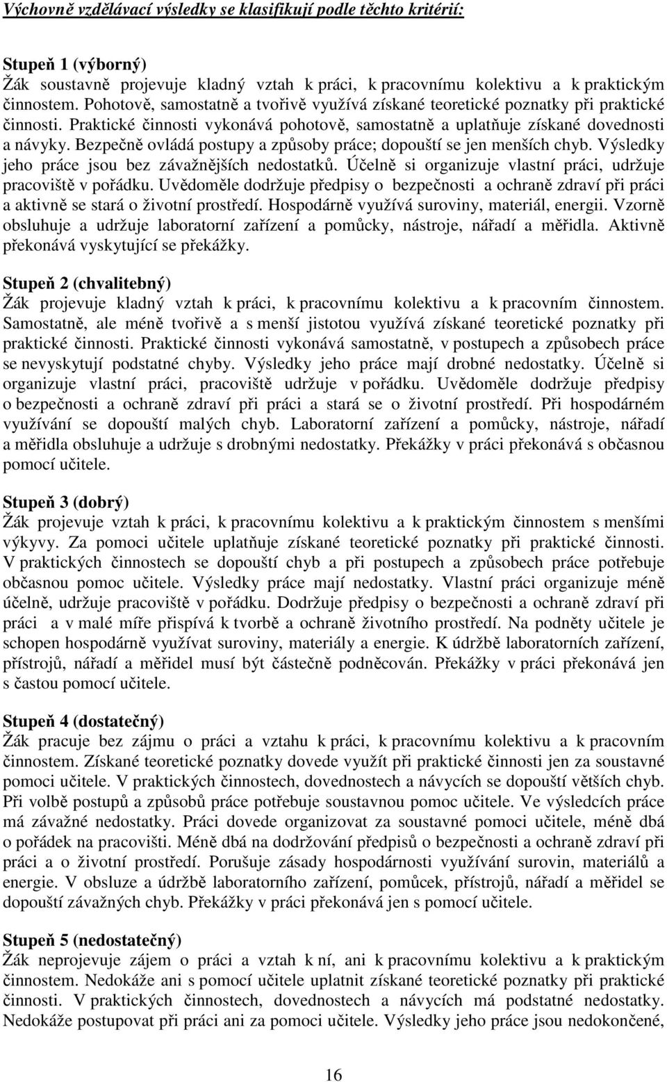 Bezpečně ovládá postupy a způsoby práce; dopouští se jen menších chyb. Výsledky jeho práce jsou bez závažnějších nedostatků. Účelně si organizuje vlastní práci, udržuje pracoviště v pořádku.