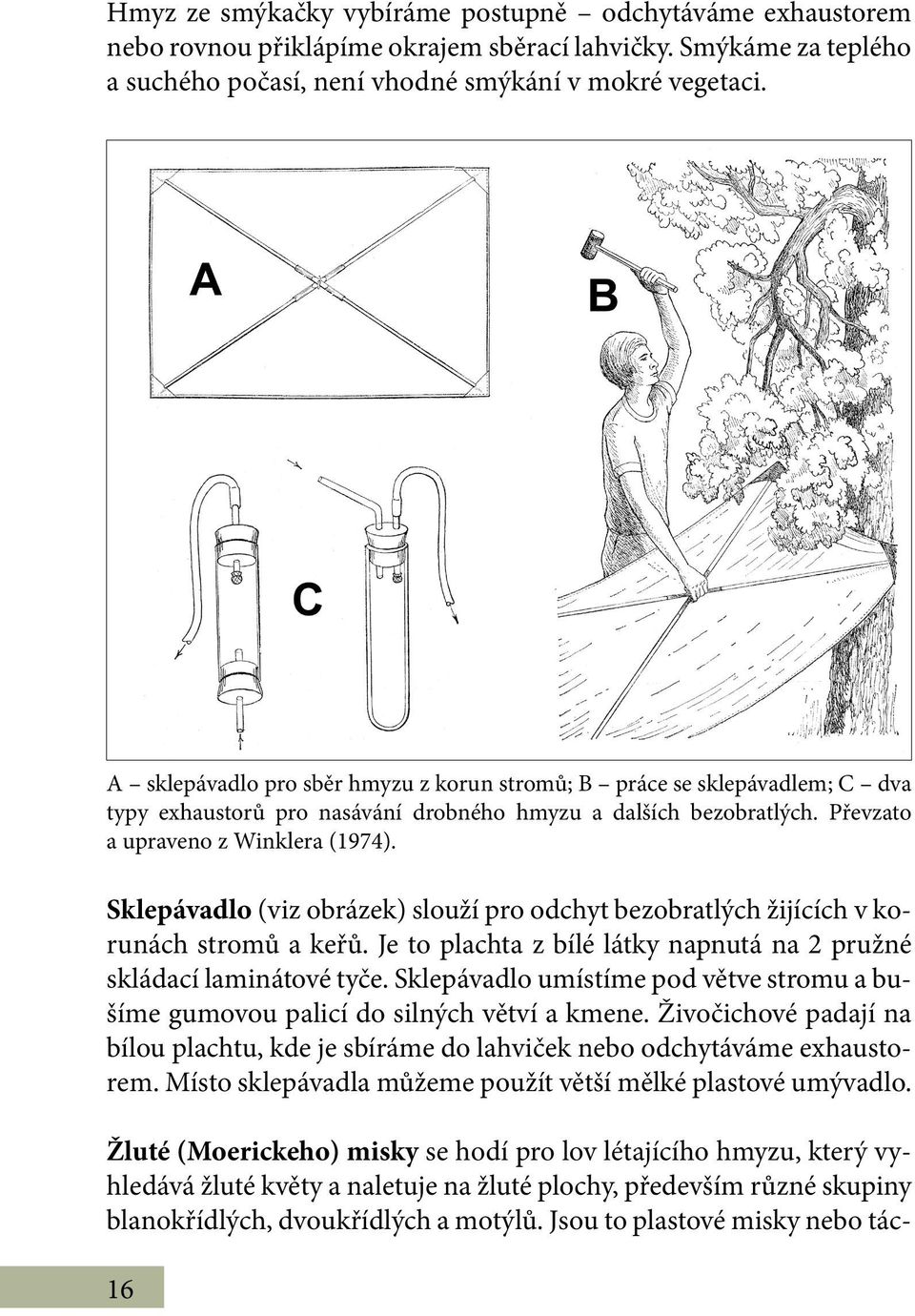 Sklepávadlo (viz obrázek) slouží pro odchyt bezobratlých žijících v korunách stromů a keřů. Je to plachta z bílé látky napnutá na 2 pružné skládací laminátové tyče.