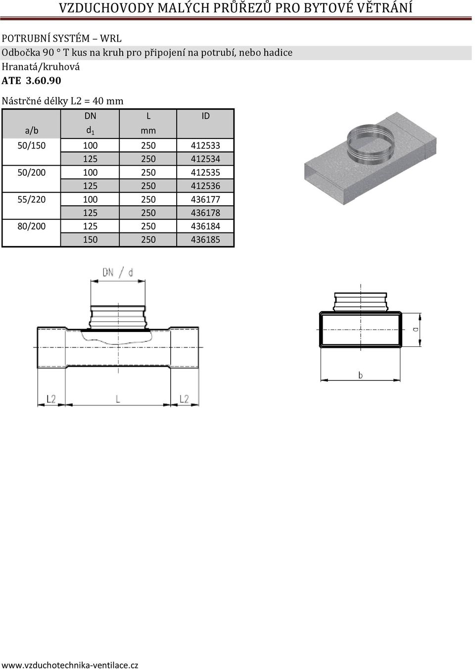 90 DN L ID a/b d 1 mm 50/150 100 250 412533 125 250 412534