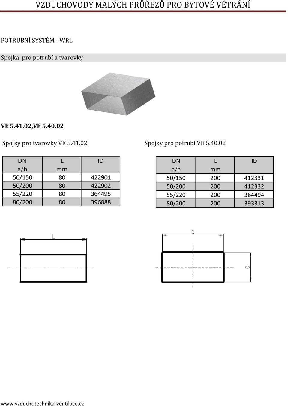 02 DN L ID a/b mm 50/150 80 422901 50/200 80 422902 55/220 80 364495 80/200