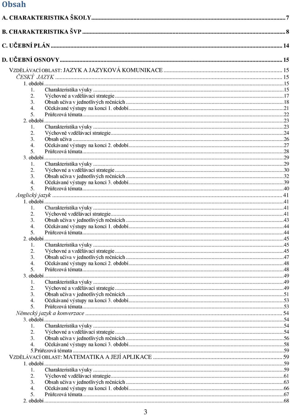 období...23 1. Charakteristika výuky...23 2. Výchovně vzdělávací strategie...24 3. Obsah učiva...26 4. Očekávané výstupy na konci 2. období...27 5. Průřezová témata...28 3. období...29 1.
