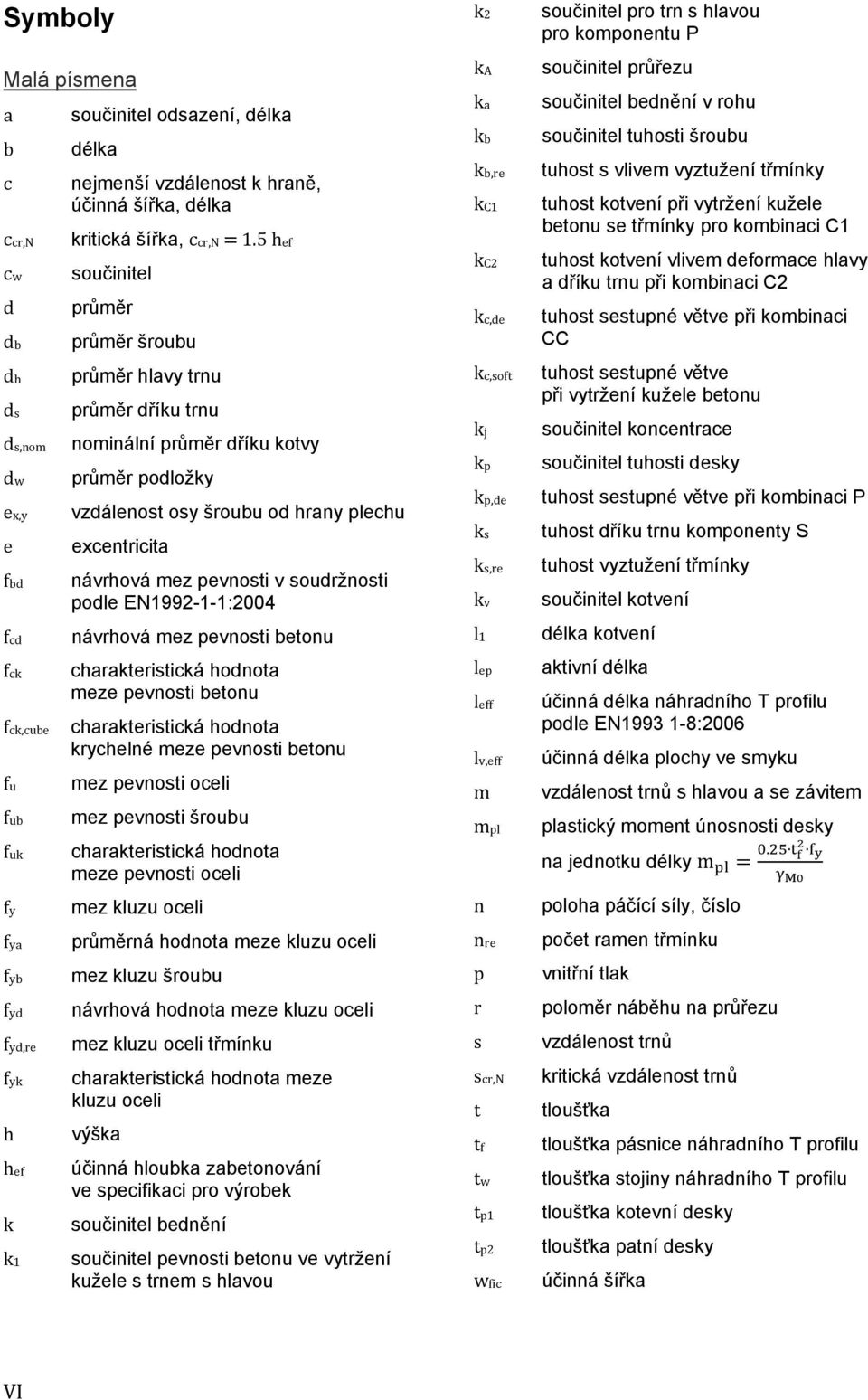 kotvy průměr podložky vzdálenost osy šroubu od hrany plechu excentricita návrhová mez pevnosti v soudržnosti podle EN1992-1-1:2004 návrhová mez pevnosti betonu charakteristická hodnota meze pevnosti