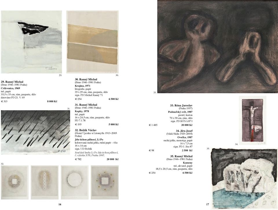 33. Róna Jaroslav (Praha 1957) Podmořský svět, 1987 pastel, karton 70 x 90 cm, rám, sklo sign. PD RÓNA 87 I 1 485 38 000 Kč 32.