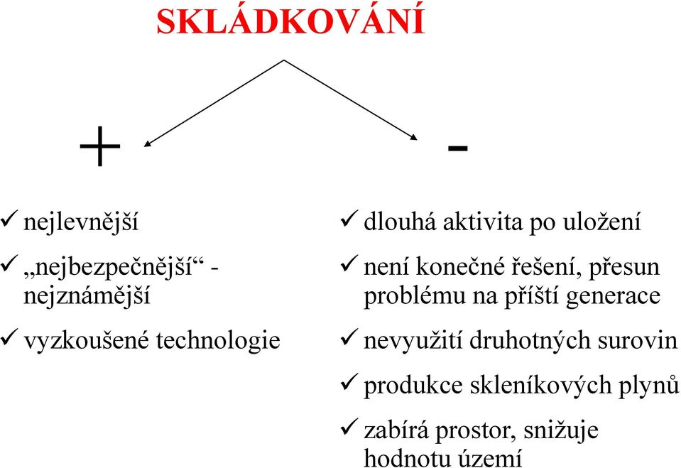 řešení, přesun problému na příští generace nevyužití druhotných