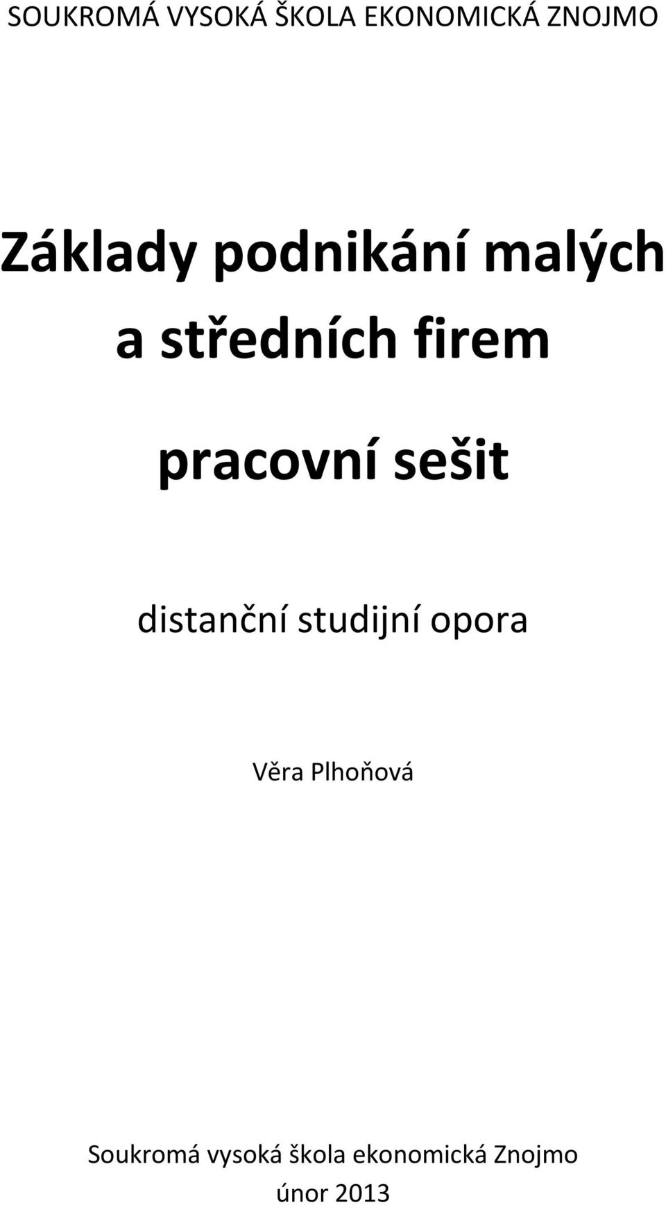 pracovní sešit distanční studijní opora Věra