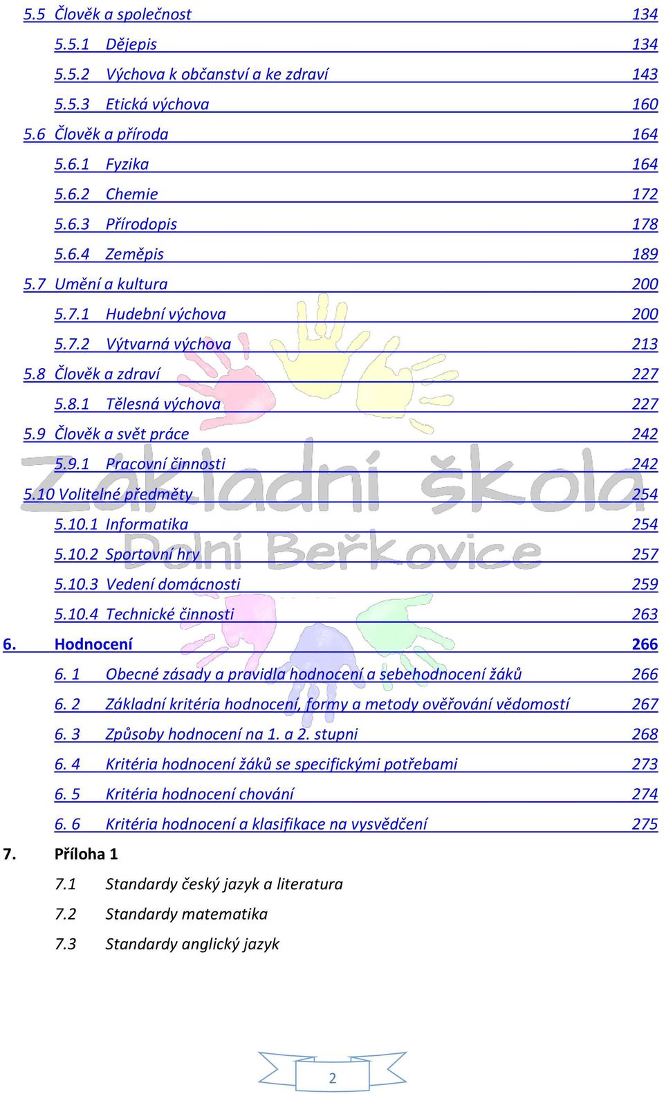 10 Volitelné předměty 254 5.10.1 Informatika 254 5.10.2 Sportovní hry 257 5.10.3 Vedení domácnosti 259 5.10.4 Technické činnosti 263 6. Hodnocení 266 6.