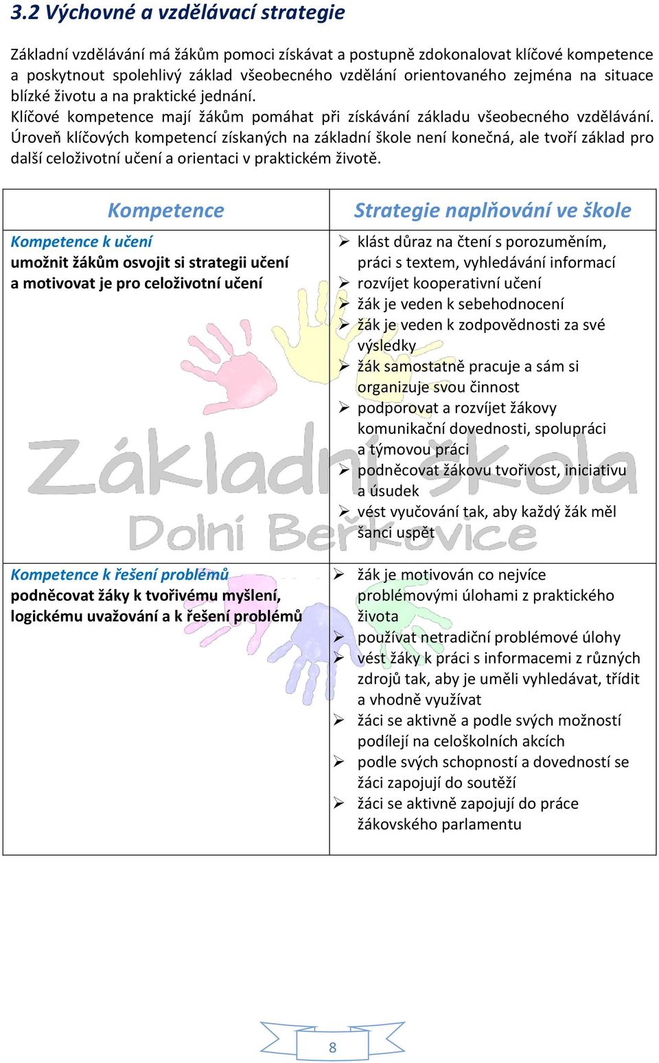 Úroveň klíčových kompetencí získaných na základní škole není konečná, ale tvoří základ pro další celoživotní učení a orientaci v praktickém životě.