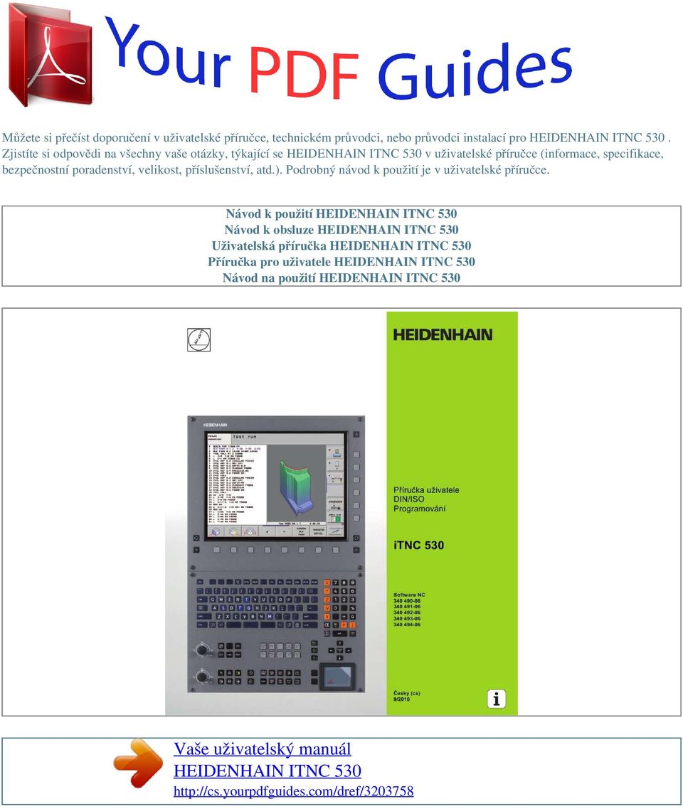 Vaše uživatelský manuál HEIDENHAIN ITNC PDF Stažení zdarma