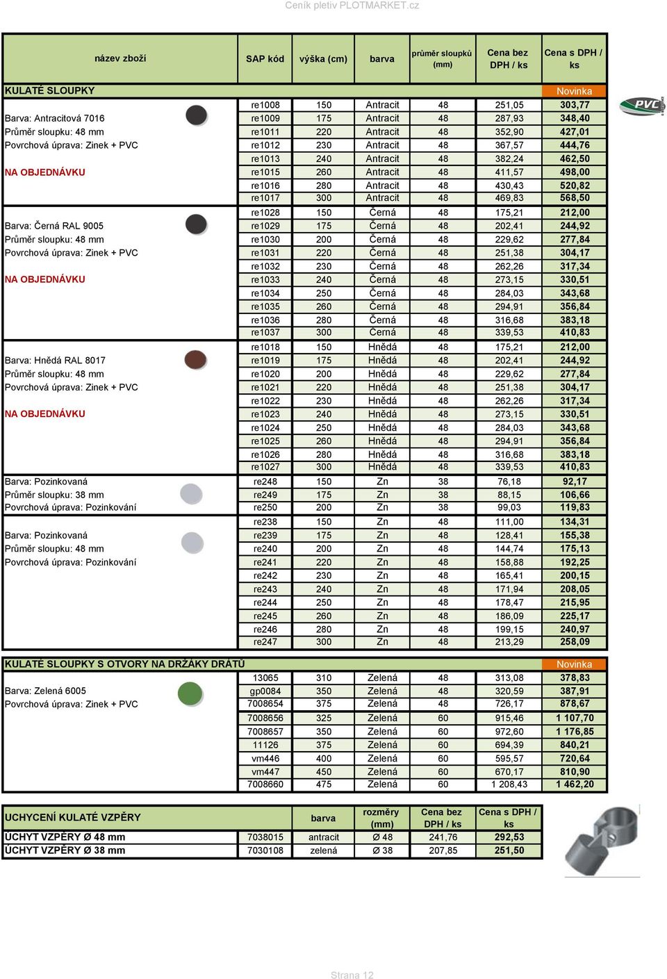 469,83 568,50 Barva: Černá RAL 9005 Průměr sloupku: 48 mm Zinek + PVC NA OBJEDNÁVKU Barva: Hnědá RAL 8017 Průměr sloupku: 48 mm Zinek + PVC NA OBJEDNÁVKU Barva: Pozinkovaná Průměr sloupku: 38 mm