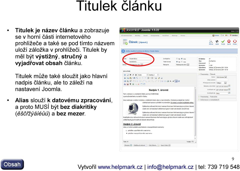 Titulek by měl být výstižný, stručný a vyjadřovat obsah článku.